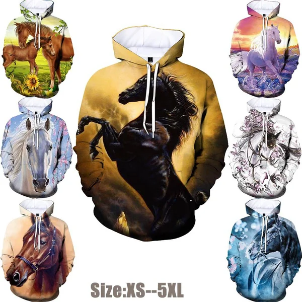 Top Trends: New Fashion Men / Women Casual Hooded Sweatshirt 3d Hoodies Animal Horse Creative Print Long Sleeve Pullover Hooded Sweatshirts Shoppable Styles