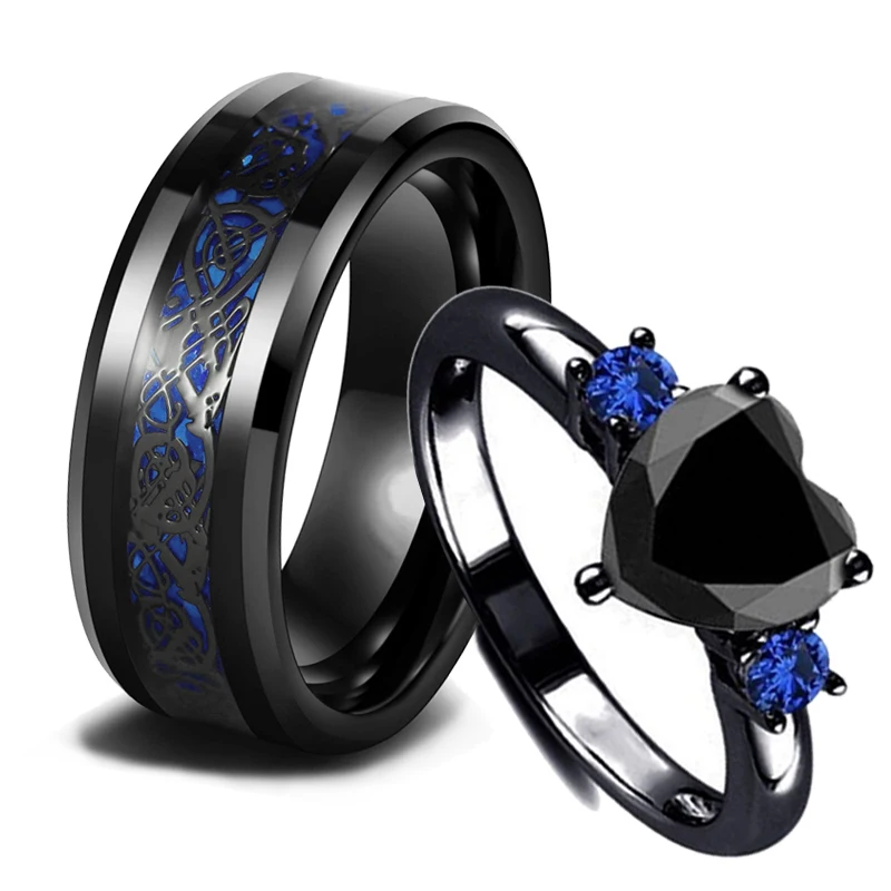 Top Trends: Charm Couple Rings For Men Stainless Steel Celtic Dragon Ring Heart Black Zircon Women Wedding Rings Set Valentine&#039;s Day Jewelry Shoppable Styles