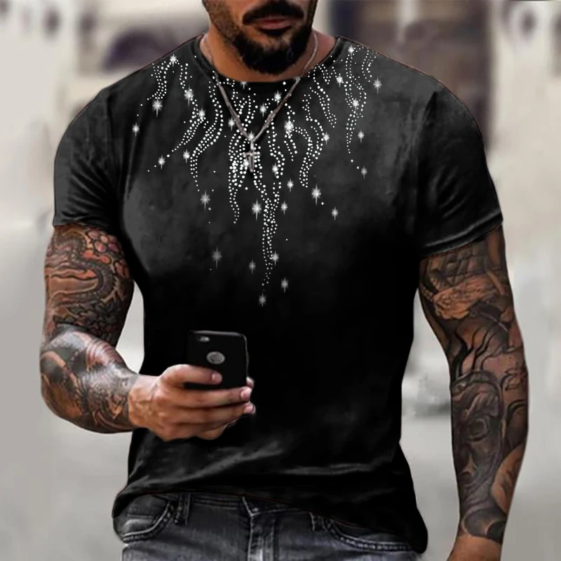 Top Trends: Quality Men&#039;s Fashion Oversized T-Shirts Flame Hot Drill Tee Tops Short Sleeve O-Neck Rhinestone Street Men Clothing Tshirt Y2K Shoppable Styles