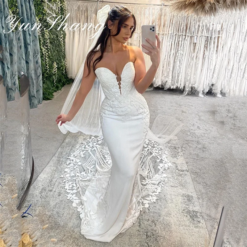 Top Trends: Yunshang Mermaid Wedding Dress Women 2024 Open Back Lace Sweetheart Strapless Applique Bridal Gown Sweep Train Vestidos De Novia Shoppable Styles