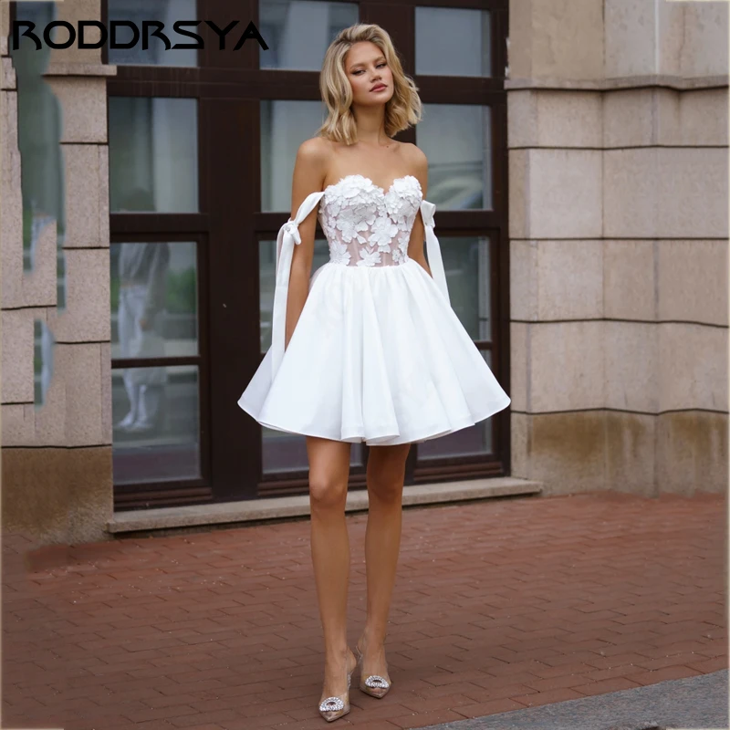 Top Trends: RODDRSYA Mini Simple Satin Wedding Dress Off Shoulder 3D Flower Vestido De Novia Sweetheart Lace A-line Custom Made Bridal Party Shoppable Styles