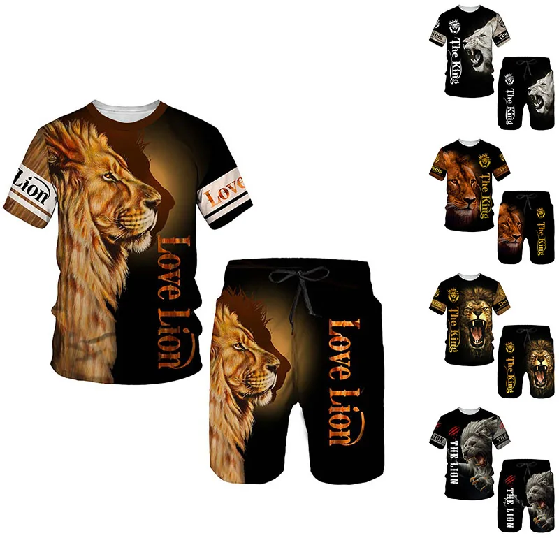 Top Trends: Summer Tracksuit Tiger Lion 3d Printed Short Sleeve T Shirt Shorts 2 Piece Set Oversized Casual Trendy Sportwear Outfits Clothes Shoppable Styles