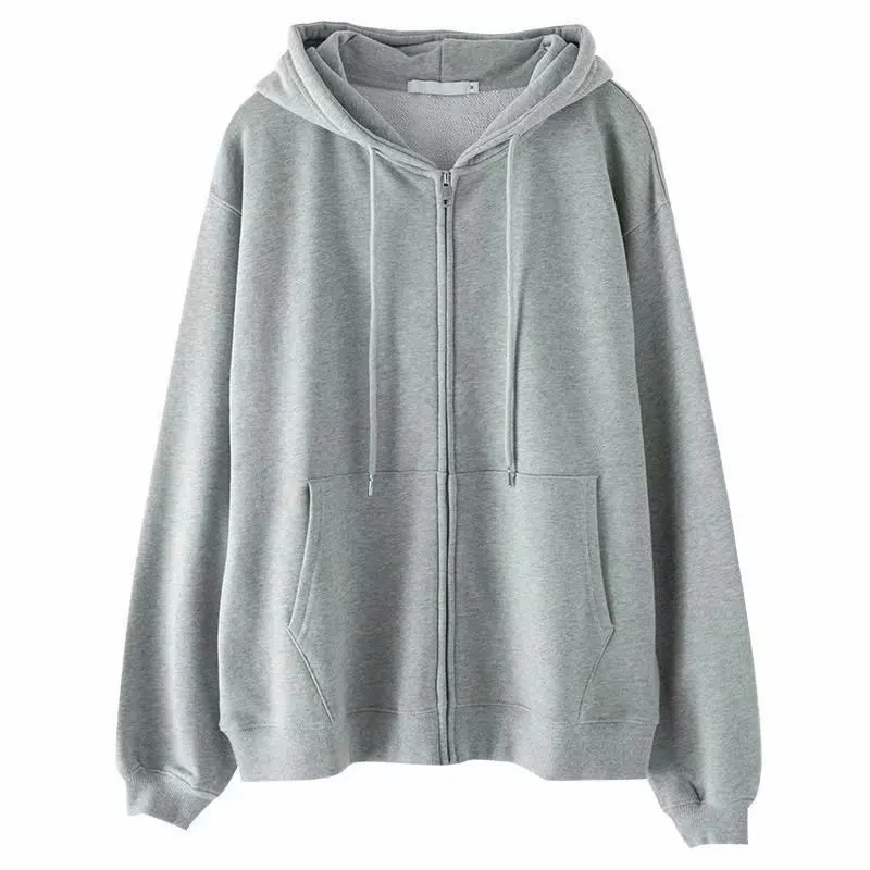 Top Trends: Sweatshirt Hoodie Oversize Hooded Cardigan Sweatshirts Gray Women Clothes Solid Zip Up Hoodies Spring Women Tops Long Sleeves Shoppable Styles