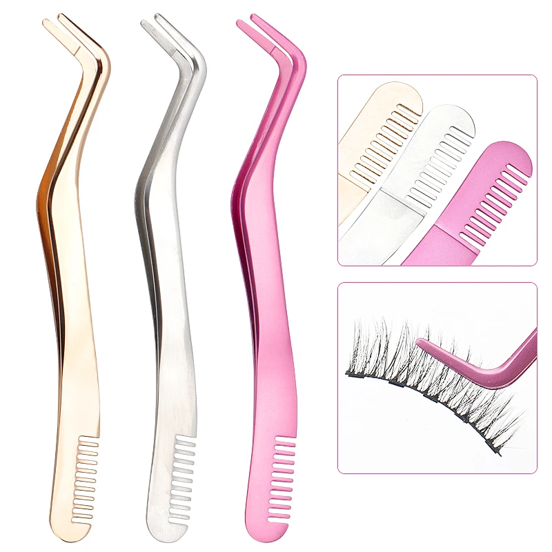 Top Trends: 1 PC Eyelash Comb Tweezers Makeup Stainless Steel Non-magnetic Pincet Volume 3D Lashes Extension Tweezers Tools Shoppable Styles