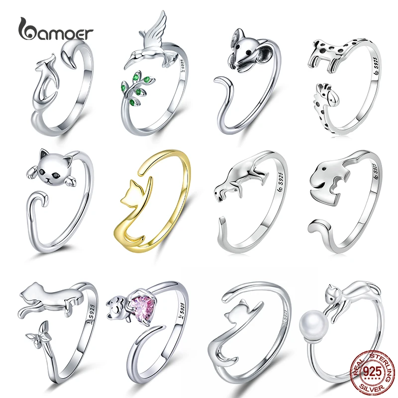 Top Trends: Bamoer Genuine 925 Sterling Silver Cute Cat And Mouse Ring For Women S925 Open Animal Ring Fine Jewelry Accessories For Girl Shoppable Styles