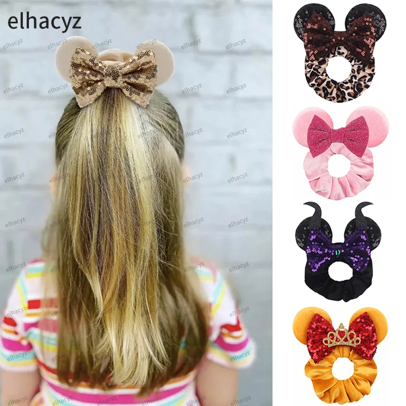 Top Trends: Cute Girls Velvet Scrunchies Fashion Mouse Ears Sequins Hair Bow Elastic Hair Band Women Winter Head Wear Pony Tail Holder Gift Shoppable Styles