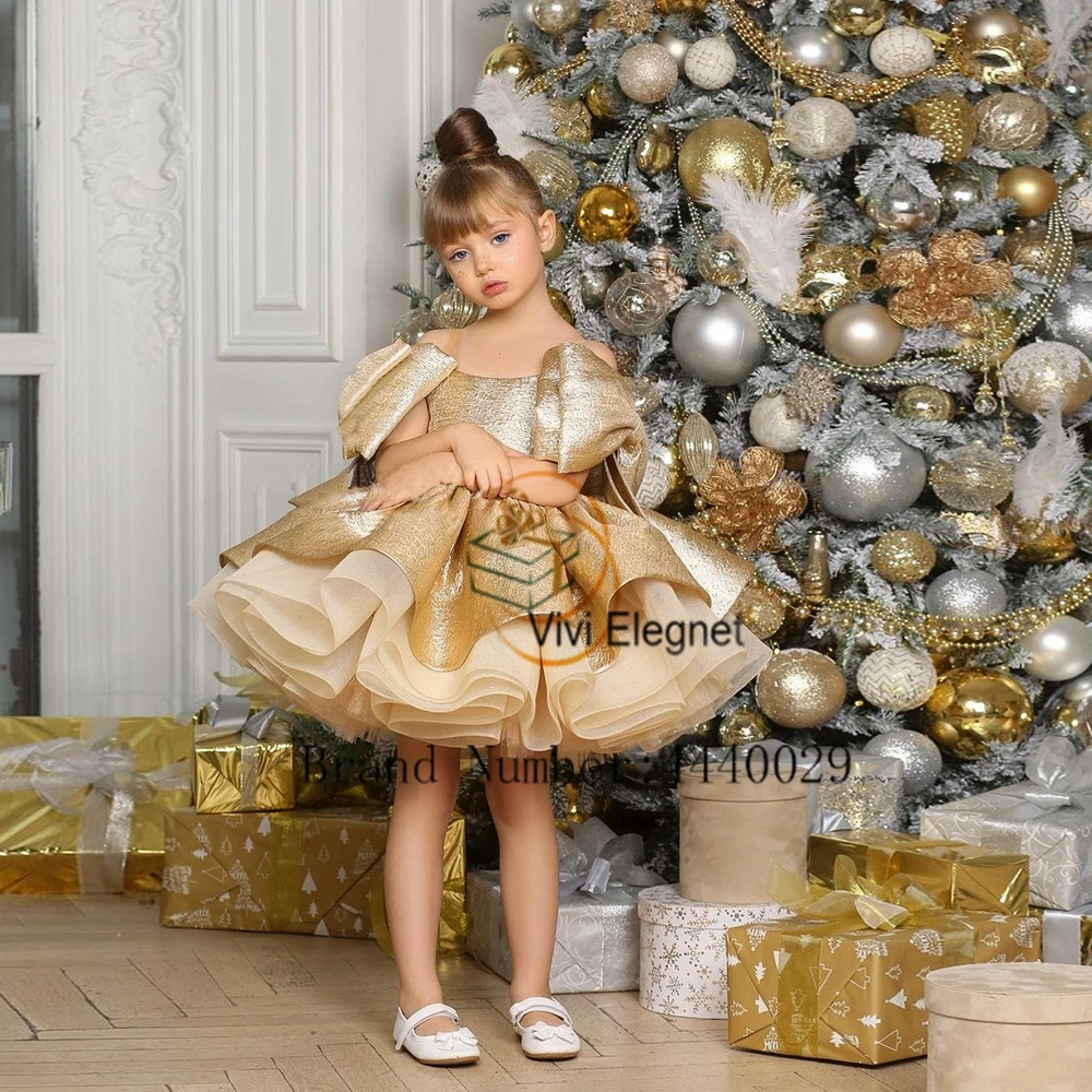 Top Trends: Champagne Off Shoulder Flower Girls Dresses With Soft Tulle Christmas Gowns 2023 Winter New Knee Length Tutu فلور فتاة اللباس Shoppable Styles