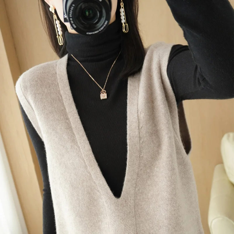 Top Trends: Spring And Summer Cashmere Knitted Vest Women's V-Neck Sleeveless Pullover Fashion Loose And Thin Solid Color Outer Wear Shoppable Styles