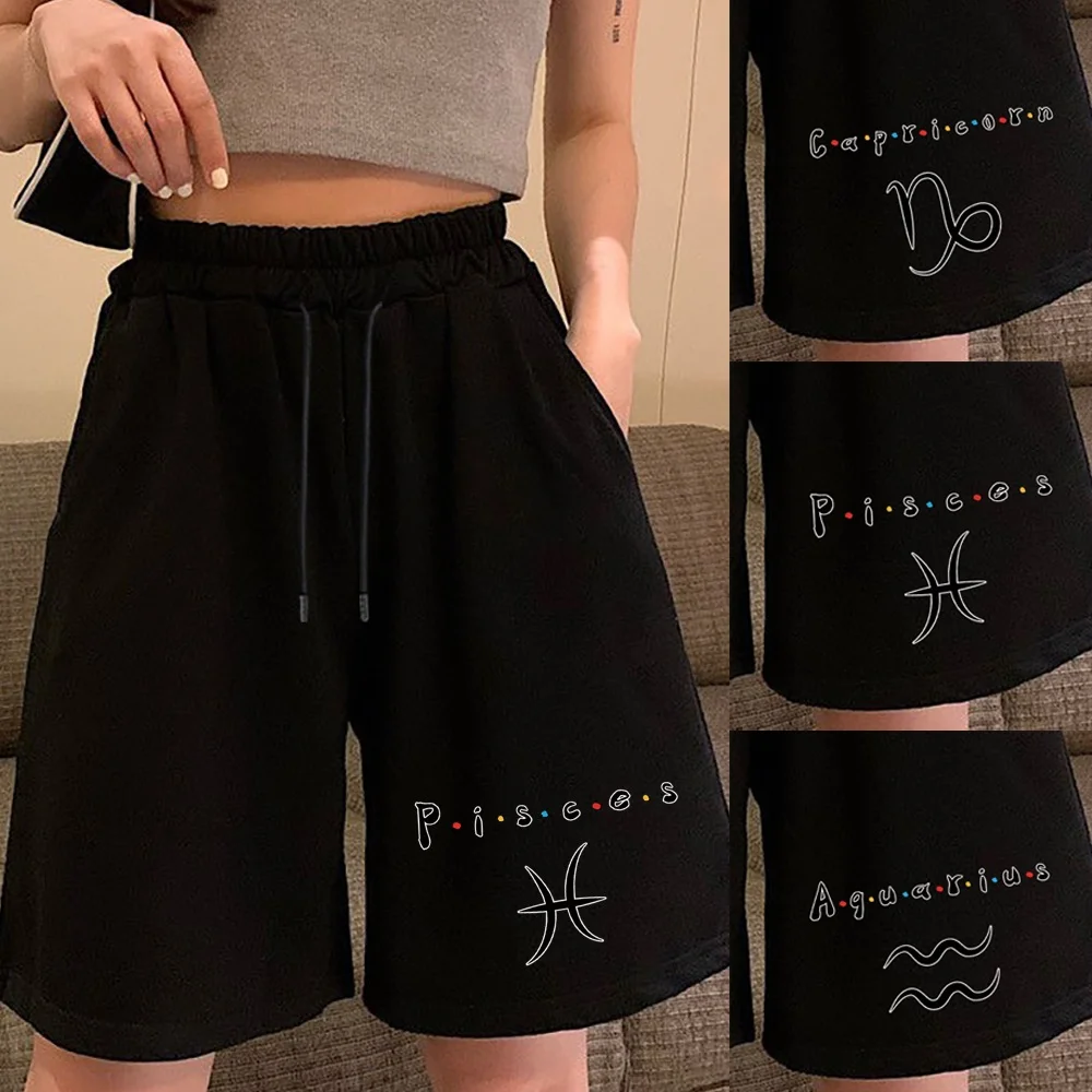 Top Trends: 2022 Women Fashion Simple Loose Casual Shorts Woman Daily Ladies High Waist Constellation Printed Trend Straight Sports Shorts Shoppable Styles