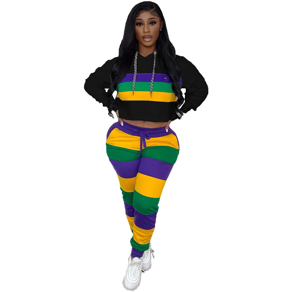 Top Trends: Women Mardi Gras 2 Piece Hoodie Set Ladies Fat Tuesday Yellow Green Purple Hoodie Pants Outfits Shoppable Styles - Image 5