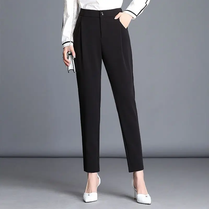 Top Trends: Spring And Autumn Women&#039;s Solid High Waist Suit Harem Plus Size Button Fashion Casual Office Lady All-match Slim Trousers Shoppable Styles