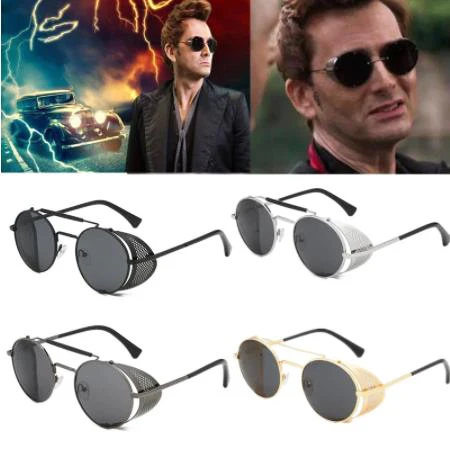 Top Trends: Good Omens Devil Crowley Cosplay Eyewear Sunglasses Punk Steam Retro Color Film Reflective Glasses Men Cosplay Props Glasses Shoppable Styles