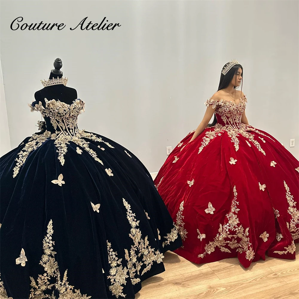 Top Trends: Luxury Black Velvet Gold Butterflies Quinceanera Dress 2024 Ball Gown Sweet 16 Dresses Corset Princess Vestidos De 15 Quinceañer Shoppable Styles