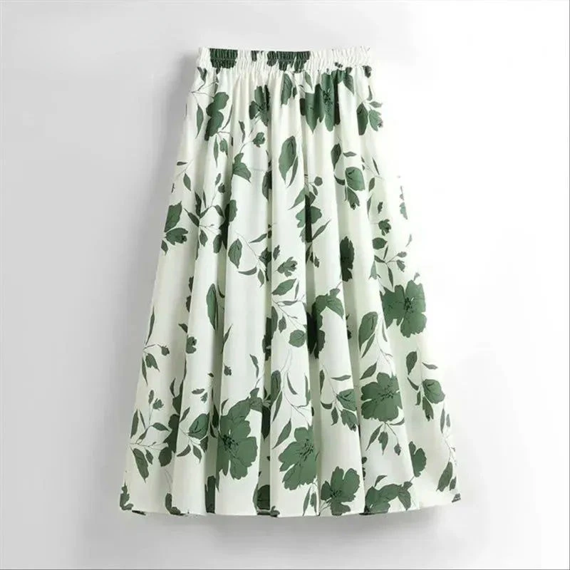 Top Trends: Women Elegant Floral A-line Skirt High Quality Elastic Waist Slim Temperament Casual Lady Summer All-match Skirt Fashion Shoppable Styles