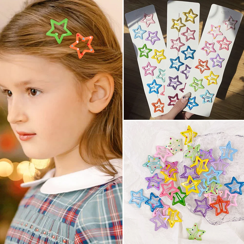 Top Trends: 10Pcs / Set Solid Color Star Hair Clips For Kids Girls Headwear Alloy Barrettes Cute Glitter BB Clips Hairpins Hair Accessories Shoppable Styles