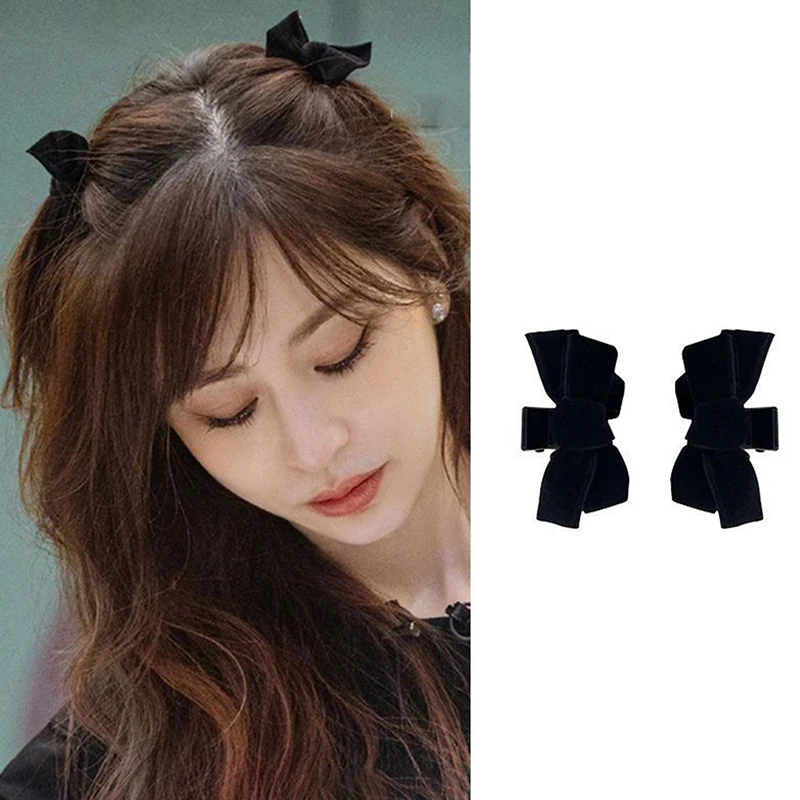 Top Trends: Star With The Same Black Velvet Bow Trumpet Side Bangs Hairpin Female Summer Princess Head Grab Clip Headdress Shoppable Styles