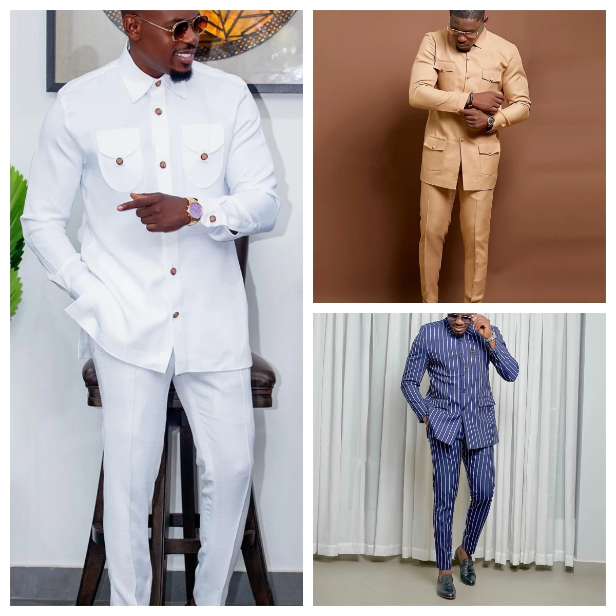 Top Trends: New Men&#039;s Temos Wedding Two Piece Suit Men&#039;s Dress Long Pants Shirt Solid Color Long Sleeve Party African Ethnic Style Clothing Shoppable Styles