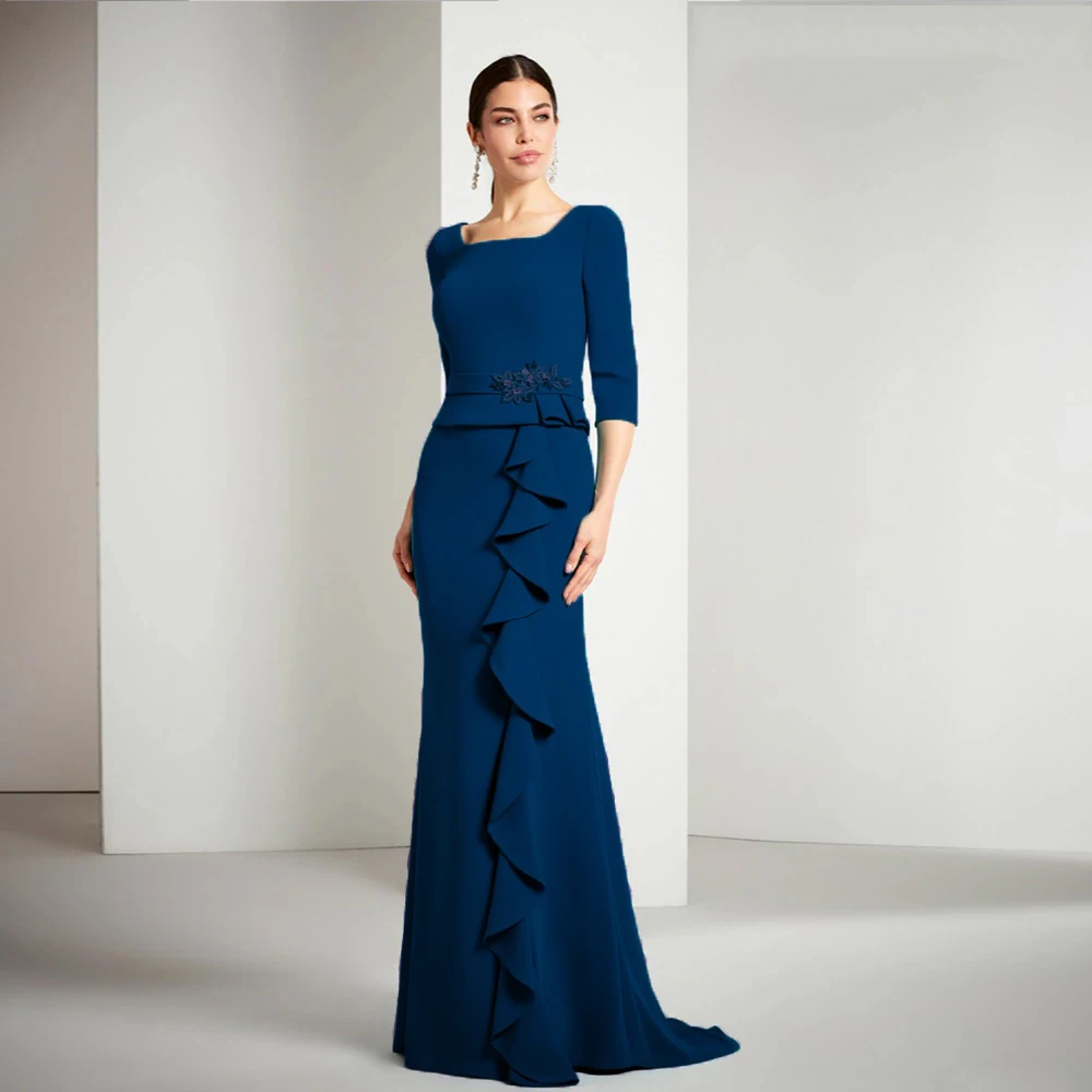 Top Trends: Elegant Mother Of The Bride Dresses Square Neck 3 / 4 Sleeves Wedding Party Gowns Appliques Ruched Floor-Length فساتين السهرة Shoppable Styles