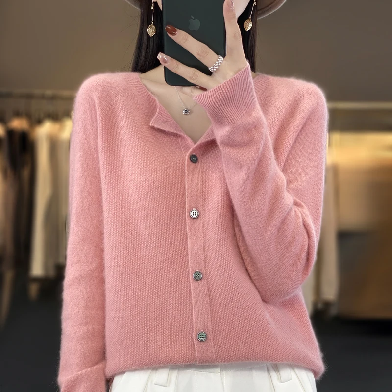 Top Trends: Long-sleeved Women&#039;s Sweater Cashmere Knit 100% Pure Merino Wool Cardigan O-neck Cardigan Sweater Coat In Spring And Autumn. Shoppable Styles