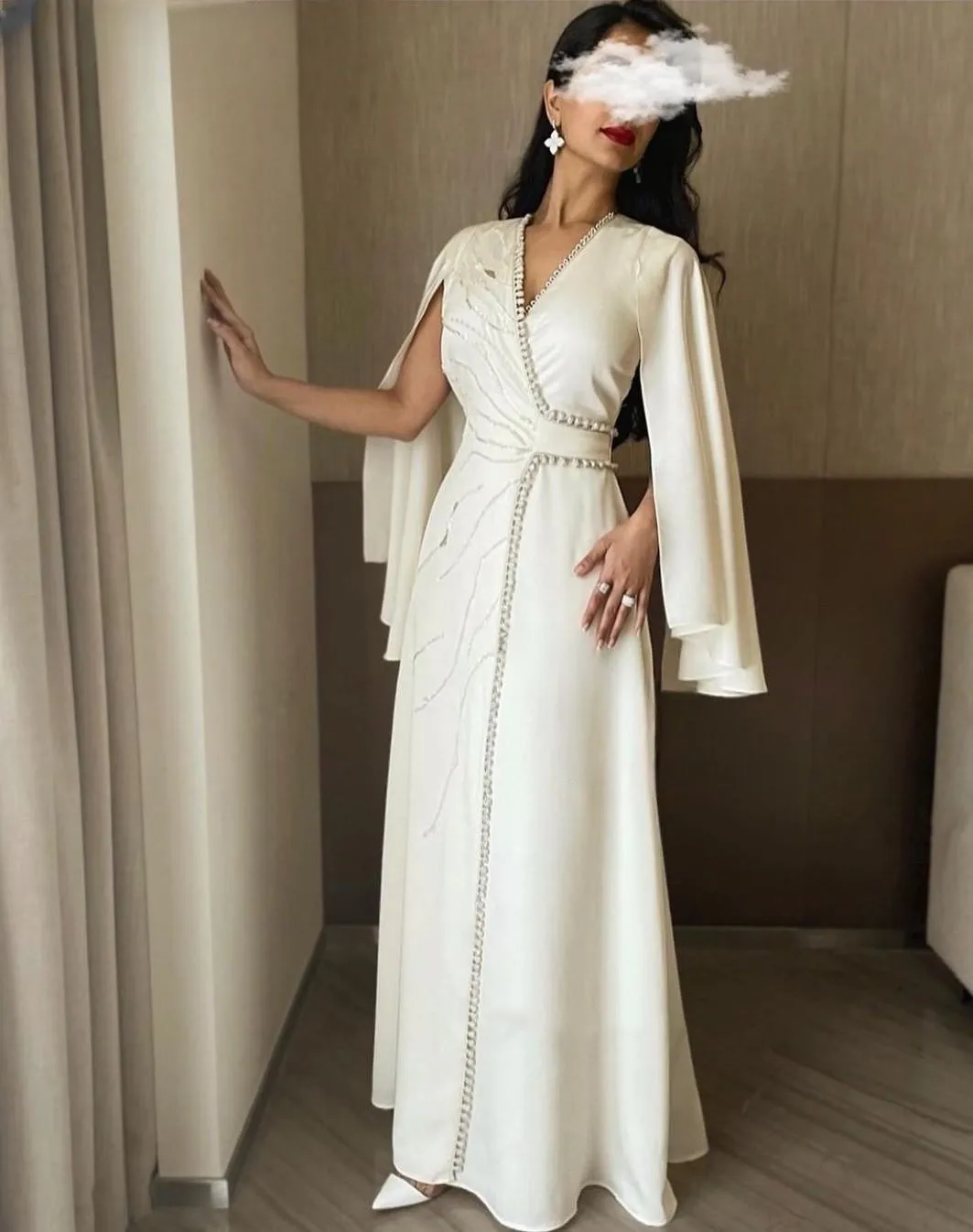 Top Trends: Elegant Formal Occasion Evening Dresses Sequins Beads Prom Dresses Cape Sleeves Elegant Floor-Length Vestidos De Party Gown Shoppable Styles