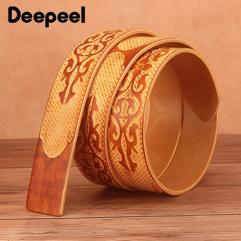 Top Trends: 1Pc Deepeel 3.8*110-130cm Embossed Genuine Leather Belt Body First Layer Cowhide Male Designer Headless Crafts Adults Belts Shoppable Styles