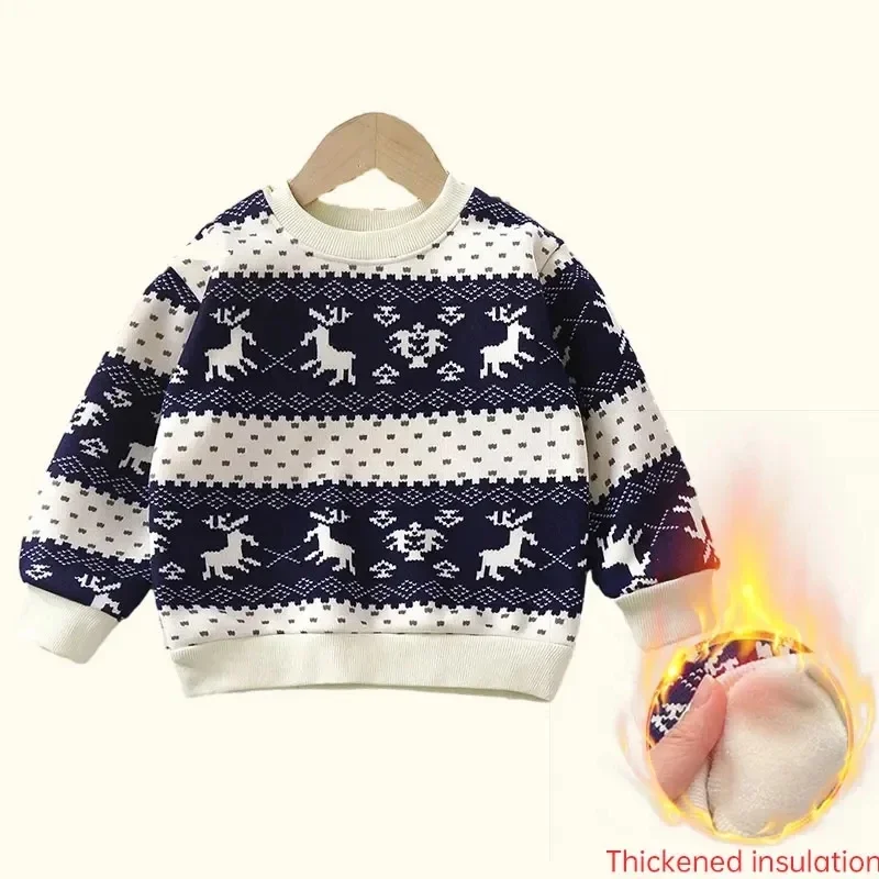 Top Trends: Autumn Winter Plush Velvet T-shirt For Kids Thicken Warm Printed Sweatshirts Casual Children Pullover Outwear Christmas Gifts Shoppable Styles