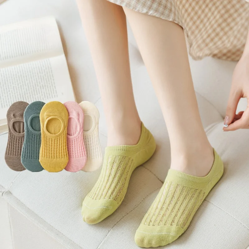 Top Trends: 1 Pair Women Invisible Silk Socks Summer Silicone Non-slip Chaussette Ankle Low Cut Hollow Mesh Breathable Thin Boat Sock Shoppable Styles