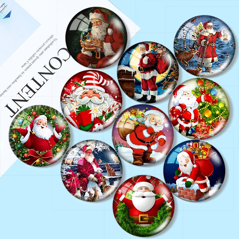 Top Trends: Christmas Santa Claus Happy New Year 10pcs Mixed 12mm / 18mm / 20mm / 25mm Round Photo Glass Cabochon Demo Flat Back Making Findings Shoppable Styles