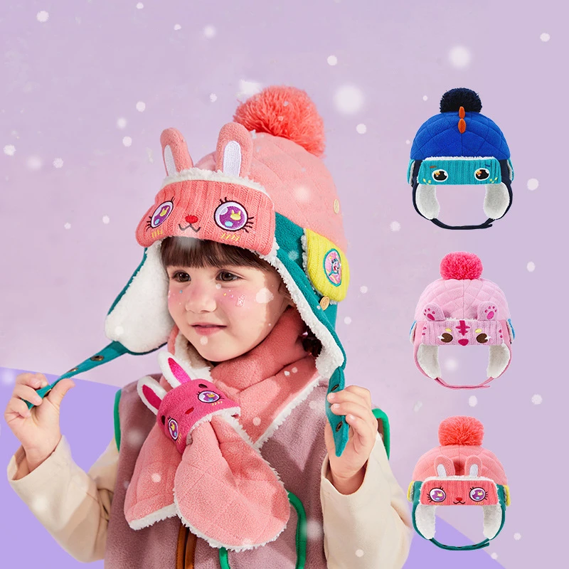 Top Trends: Cartoon Animal Children's Knitted Hat Set Autumn And Winter Hat Scarf Gloves Girls Boys Warm Sweater Hat Kids Birthday Gift Shoppable Styles