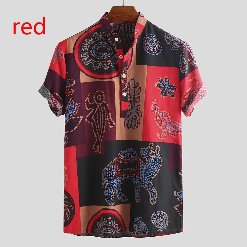 Top Trends: Men’s Shirts 3D Printing Oversized Standing Collar Shirt Short Sleeved Men Clothing Tops Ethnic Style Blouse Outdoor Streetwears Shoppable Styles