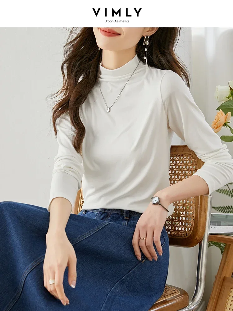 Top Trends: Vimly Women&#039;s Thin Soft Turtleneck T-shirt Basic Long Sleeve Tops 2023 Spring Autumn Slim Pullover Tees Female Clothing 71351 Shoppable Styles