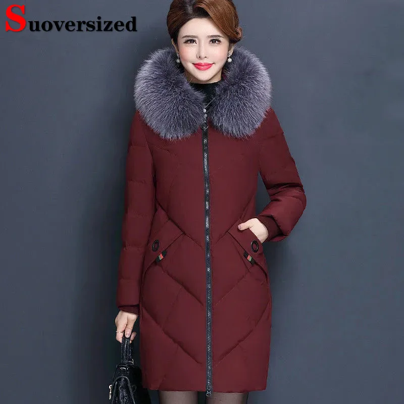 Top Trends: Winter Slim Mid-length Hooded Parkas Korean Women Snow Wear Fur Collar Cotton Padded Coats Casual Thicken Warm Windbreak Casaco Shoppable Styles