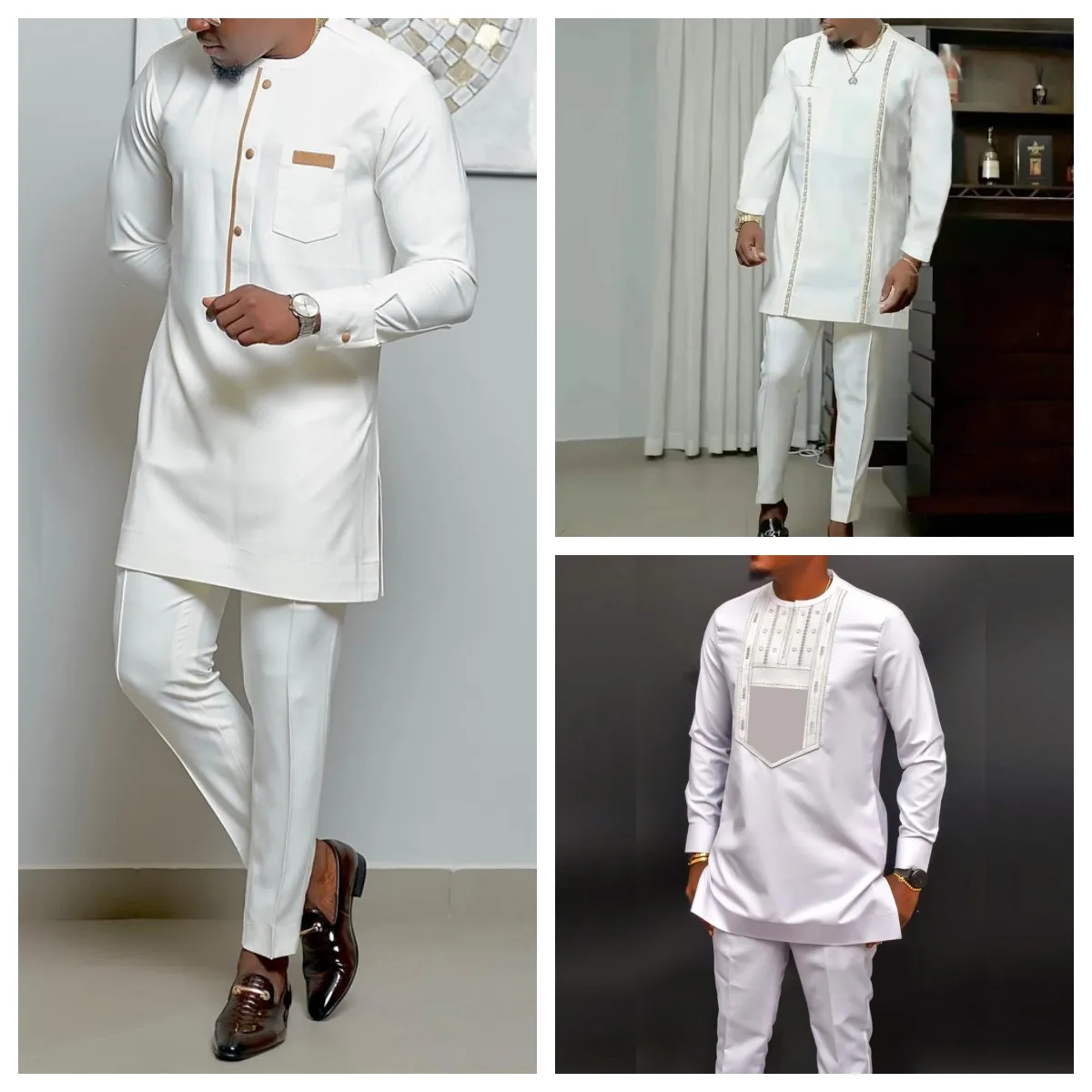 Top Trends: Summer Kaftan 2 Piece Sets Men&#039;s Suit Button Crew Neck Pockets Long Sleeve Top And Pants Wedding Ethnic Style Outfit Clothing Shoppable Styles