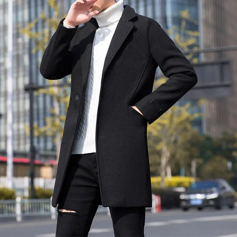 Top Trends: Coat Autumn Winter Men Trench Coat Long Sleeve Pure Color Slim Trench Coat Simple Thick Slim Windbreaker Coat For Business Shoppable Styles