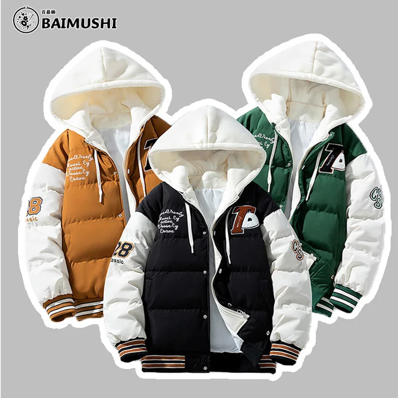 Top Trends: BAIMUSHI Winter New Cotton-padded Jacket 2023 Trendy Fake Two-piece Hooded Windproof Men&#039;s Zipper Jackets Men&#039;s Coat Clothing Shoppable Styles