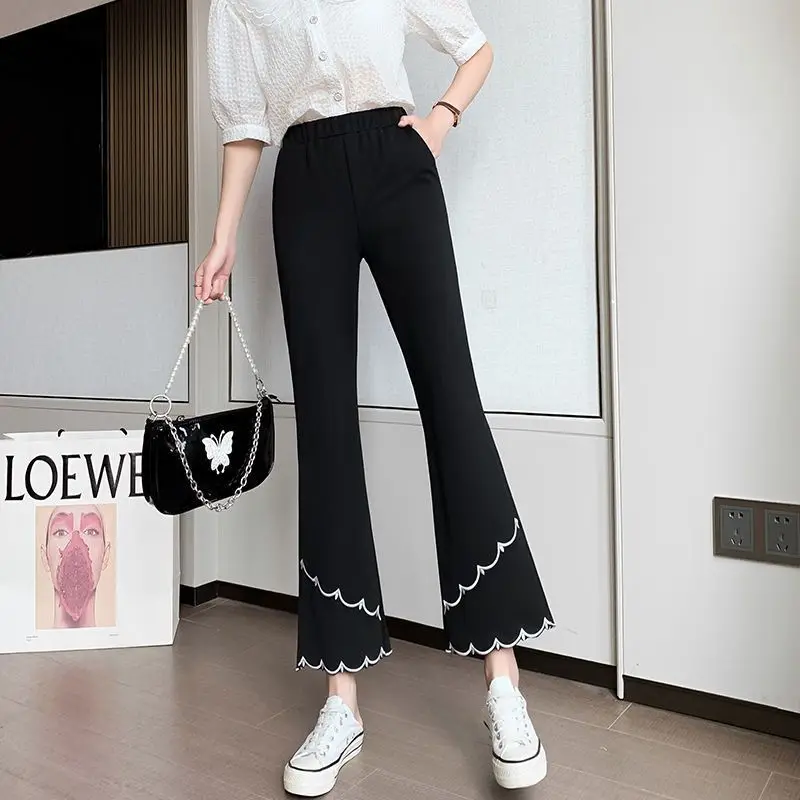 Top Trends: Summer New High Waist Loose Thin Flare Pants Solid Color Irregular Plus Size Capris Sports Pants Casual Fashion Women Clothing Shoppable Styles