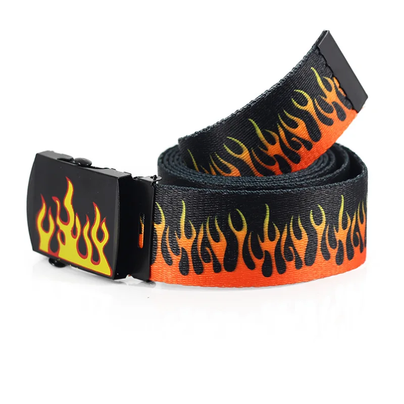 Top Trends: New Style Flame Print Men Women Unisex Plain Webbing Belts High Quality Nylon Belts Fashion Men's Jeans Waist Belt Longer 160cm Shoppable Styles