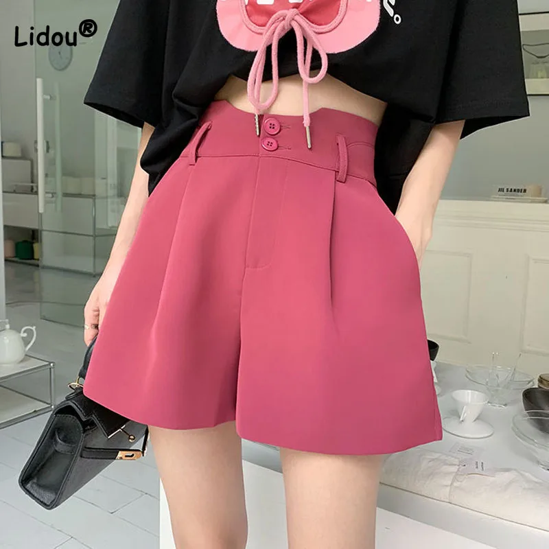 Top Trends: Fashion All-match Solid High Waist Wide Leg Shorts Summer Womens Clothing Korean Loose Button Spliced Simplicity Pants Female Shoppable Styles