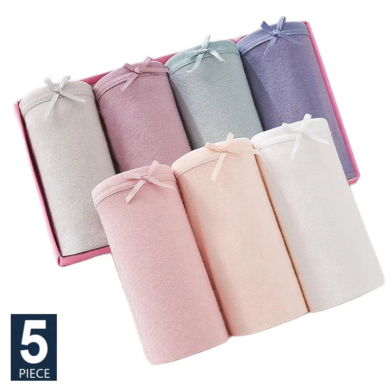 Top Trends: 5Pcs Cotton Panties Women Underwear Breathable Seamless Panty Cute Bow Girls Briefs Large Size Underpants Soft Female Lingerie Shoppable Styles