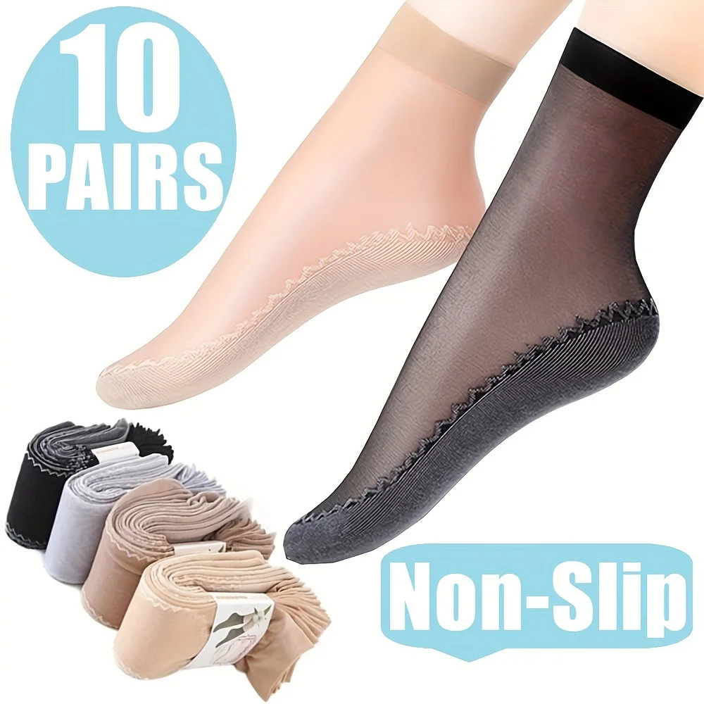 Top Trends: 20Pcs=10Pairs Women Socks Transparent Breathable Summer Thin Soft Silk Socks Non-Slip Bottom Splice Fashion Ladies Sox For Girls Shoppable Styles