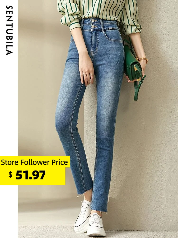 Top Trends: Sentubila High Waist Skinny Jeans For Women 2023 Autumn Casual Office Lady Ankle Length Cut-off Pencil Pant Streetwear W23N44081 Shoppable Styles