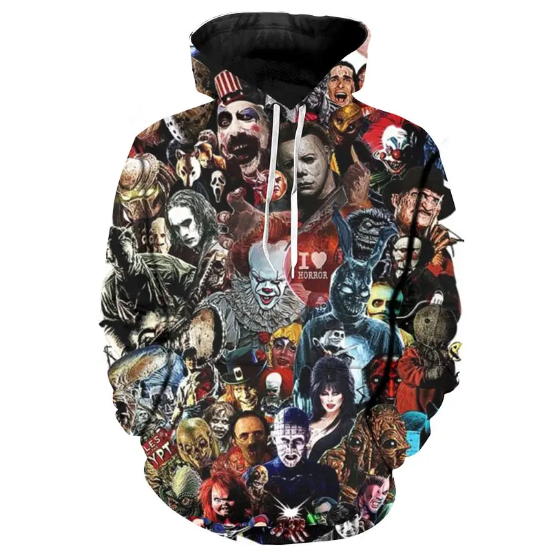 Top Trends: 2023 New Arrival Personality Hoodies Horror Movies 3D Printed Pullover Men Women Casual Oversized Hooded Sweatshirts Cool Hoodie Shoppable Styles