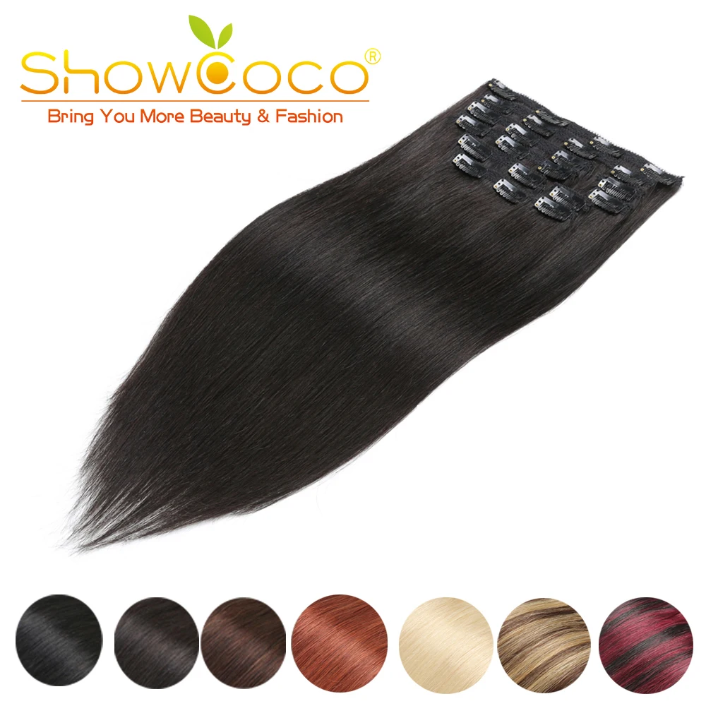 Top Trends: ShowCoco Hair Clip In Hair Extensions Human Silky Straight 100% Remy Natural 10 Pieces Set Black Blonde Clip In Hair Shoppable Styles