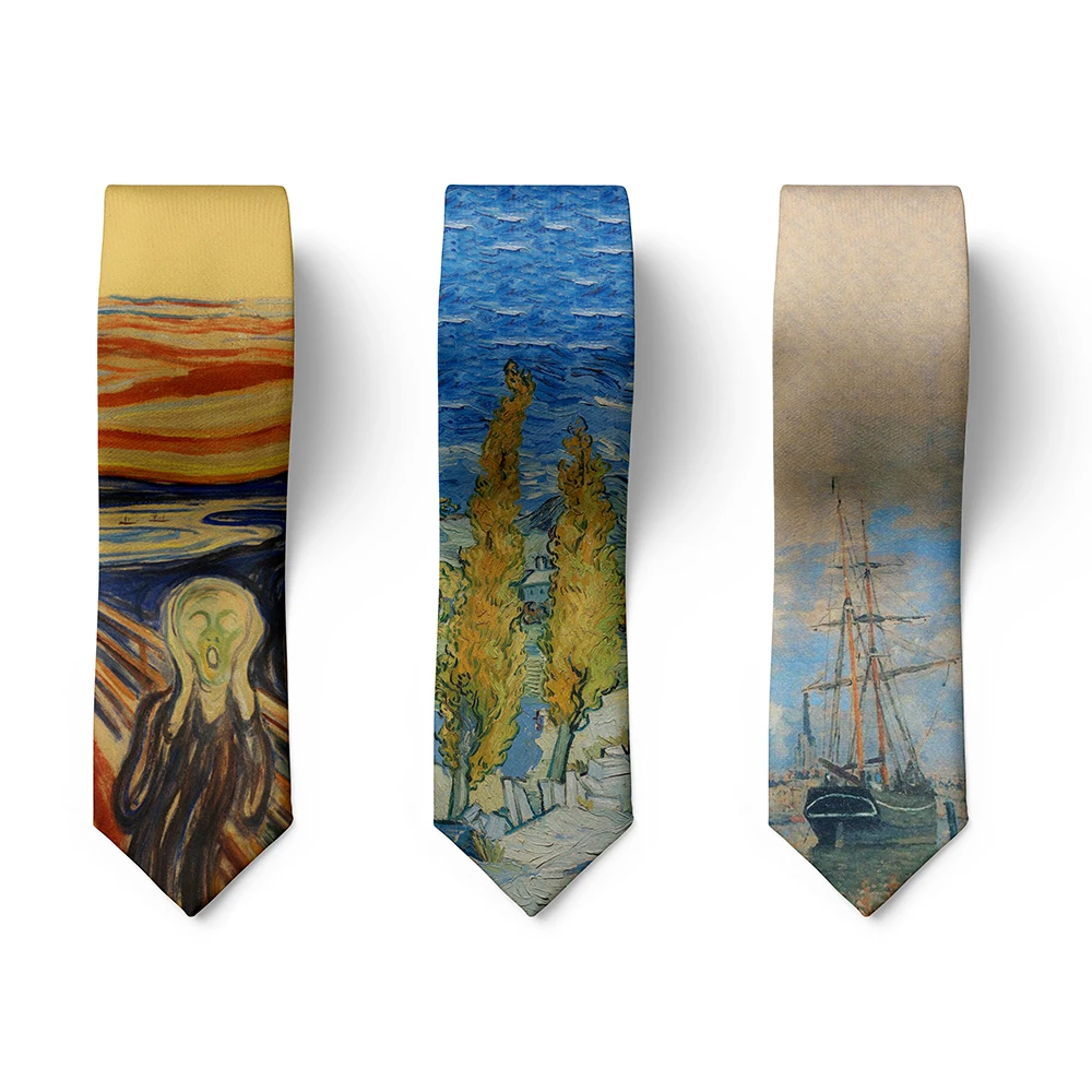 Top Trends: Fashion 8cm Wide Polyester Ties Oil Painting The Scream Sailboat Cat Funny Necktie Leisure Party Wedding Shirt Suits Accessories Shoppable Styles - Image 3