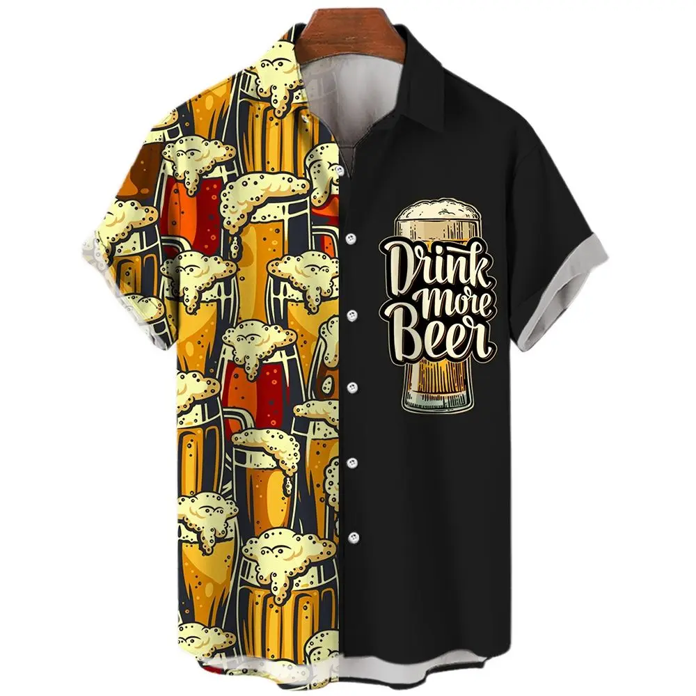 Top Trends: Hawaiian Beach Harajuku Shirts For Men 3D Print Beer Short Sleeve Tees Summer Vacation Style Single-Breasted Tops Lapel Shirts Shoppable Styles