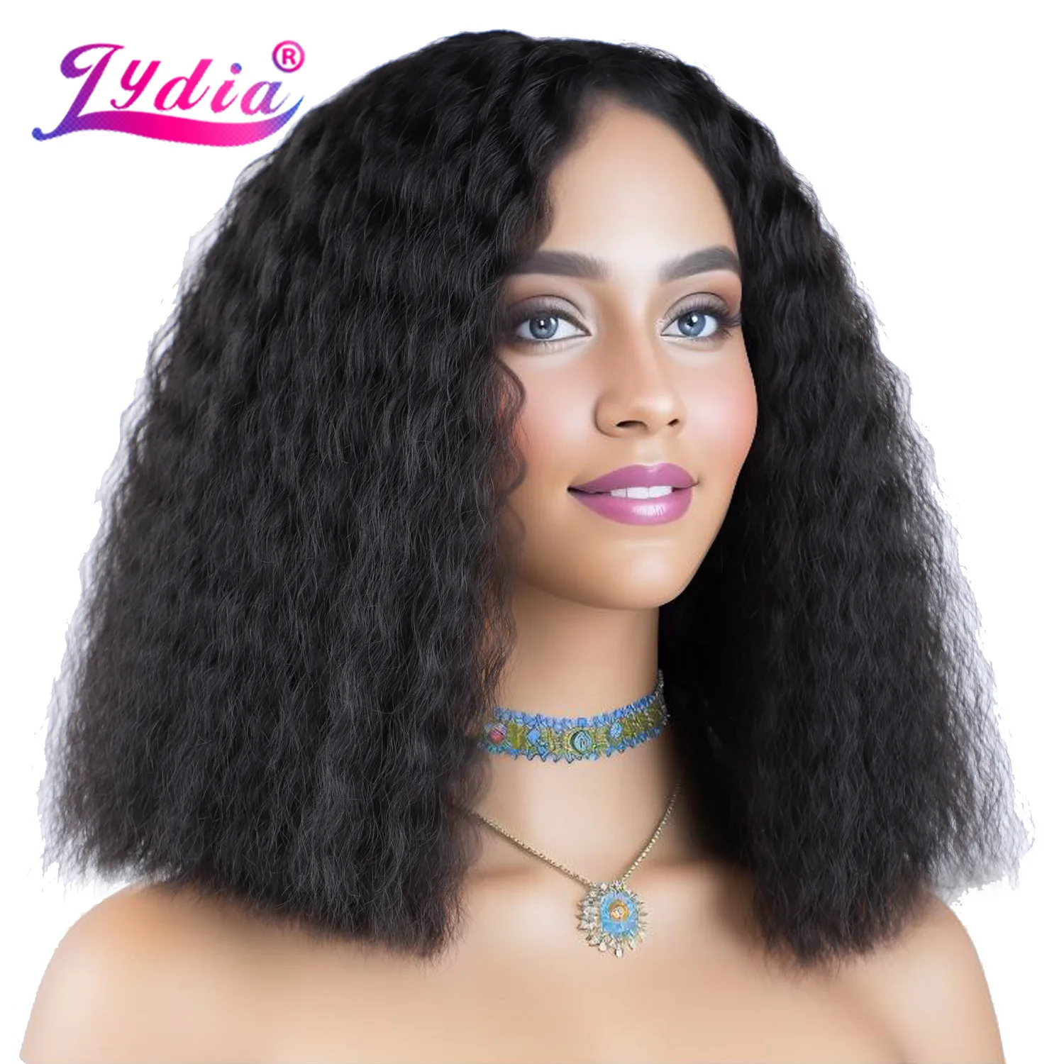 Top Trends: Lydia Middle Synthetic 14 Inch Wigs Kinky Curly Kanekalon Heat Resistant African American With Skin Topper Water Wavy Full Daily Shoppable Styles