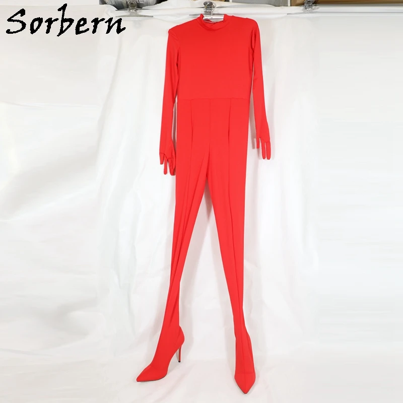 Top Trends: Sorbern Red Strechy Body Suit Long Gloves High Neck Stilettos Catsuit Custom To Body Pointed Toe Legging Boot 5 Figners Gloves Shoppable Styles - Image 4