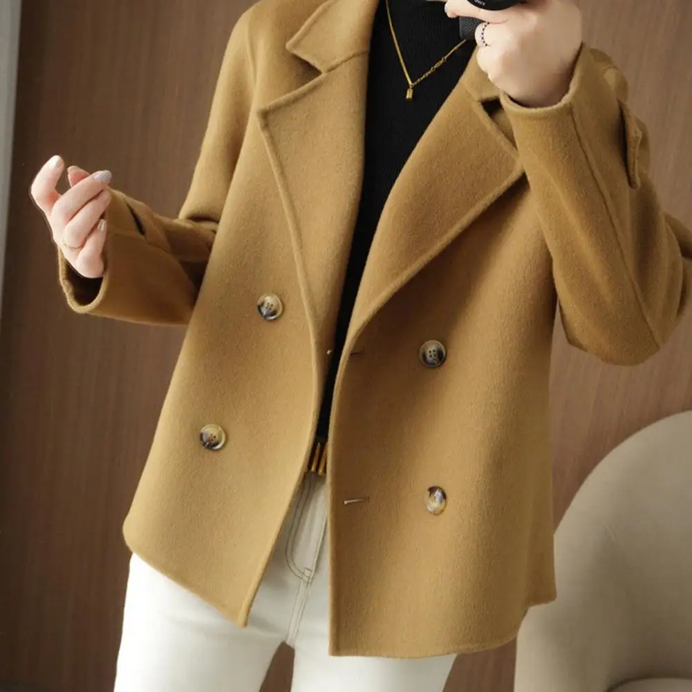 Top Trends: Fall Winter Women Woolen Coat Double-breasted Lapel Long Sleeve Loose Thickened Warm Formal Business Style OL Commute Jacket Shoppable Styles