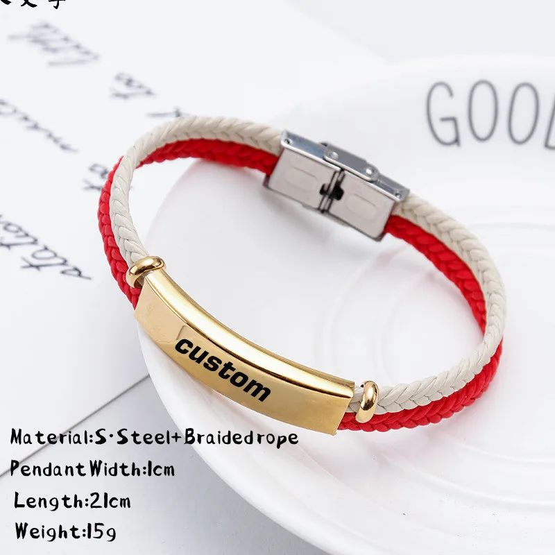 Top Trends: Custom Logo Name Engrave Leather Bangle Hand Made Bracelet Customized Stainless Steel Bracelets For Men ID Bracelet Jewelry Gift Shoppable Styles - Image 5