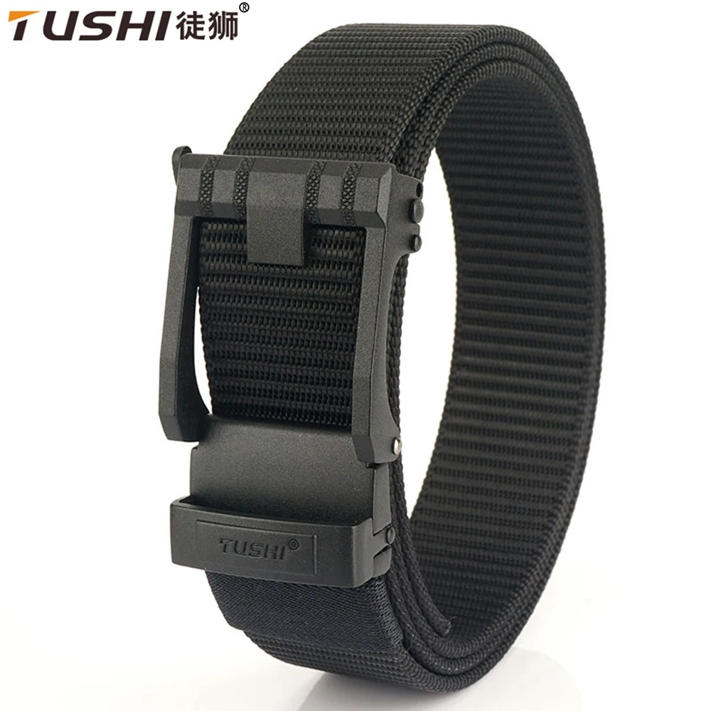 Top Trends: TUSHI Metal Automatic Buckle Canvas Men Belt Thick Nylon Jeans Pants Belt Casual Outdoor Multifunctional Tactical Male Belts Shoppable Styles